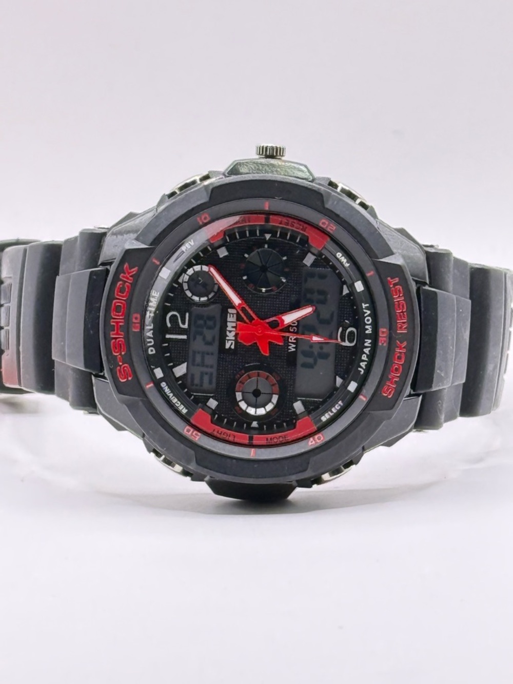 SKMEI S-Shock Men's Sports Quartz Digital Watch Alarm  Red & Black Dial 45mm - Picture 10 of 10